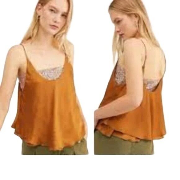 Free People Turn It On Sequin Amber Satin Cami - Picture 1 of 9